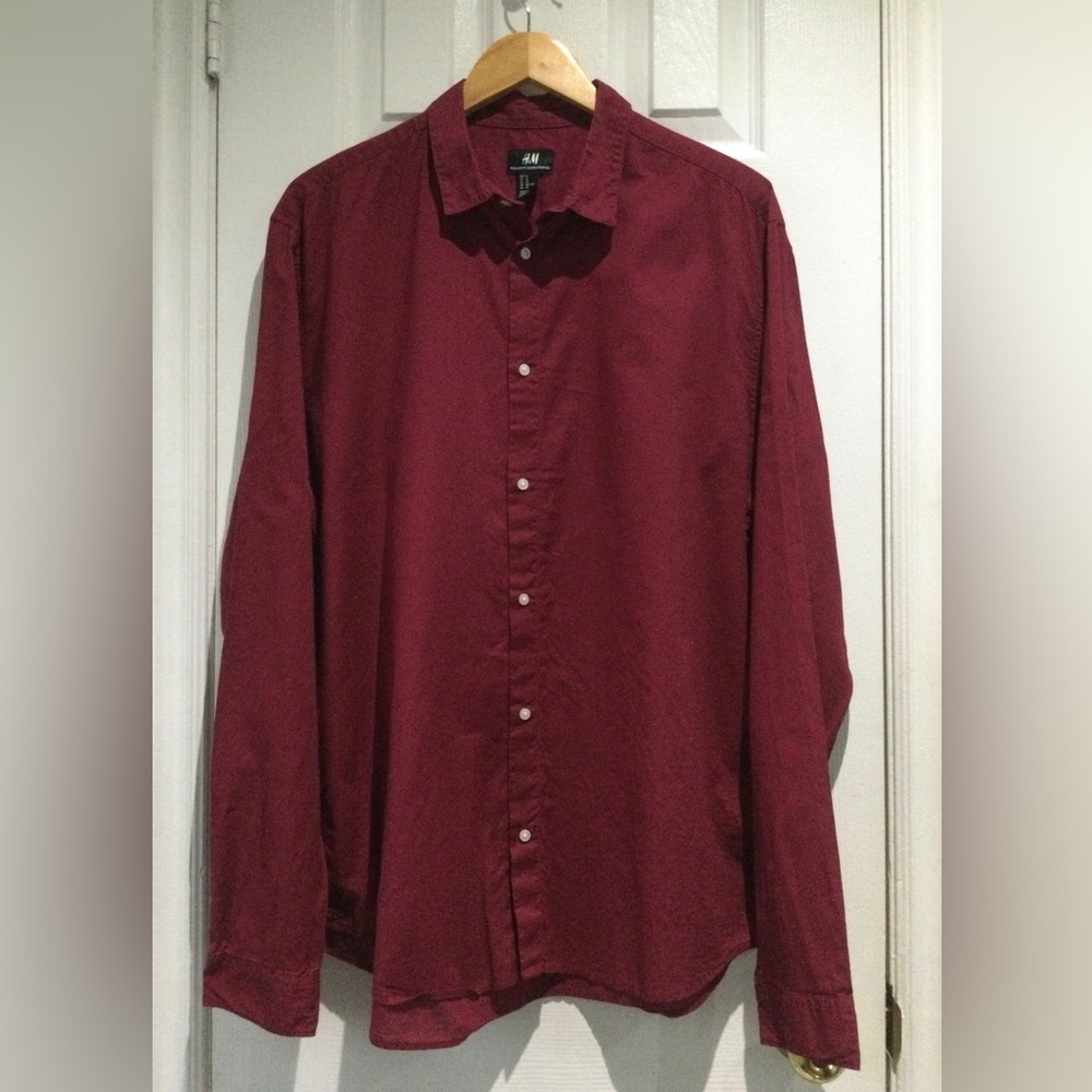 H&M Men's Burgundy Cotton Casual Button Down Shirt - Picture 1 of 5